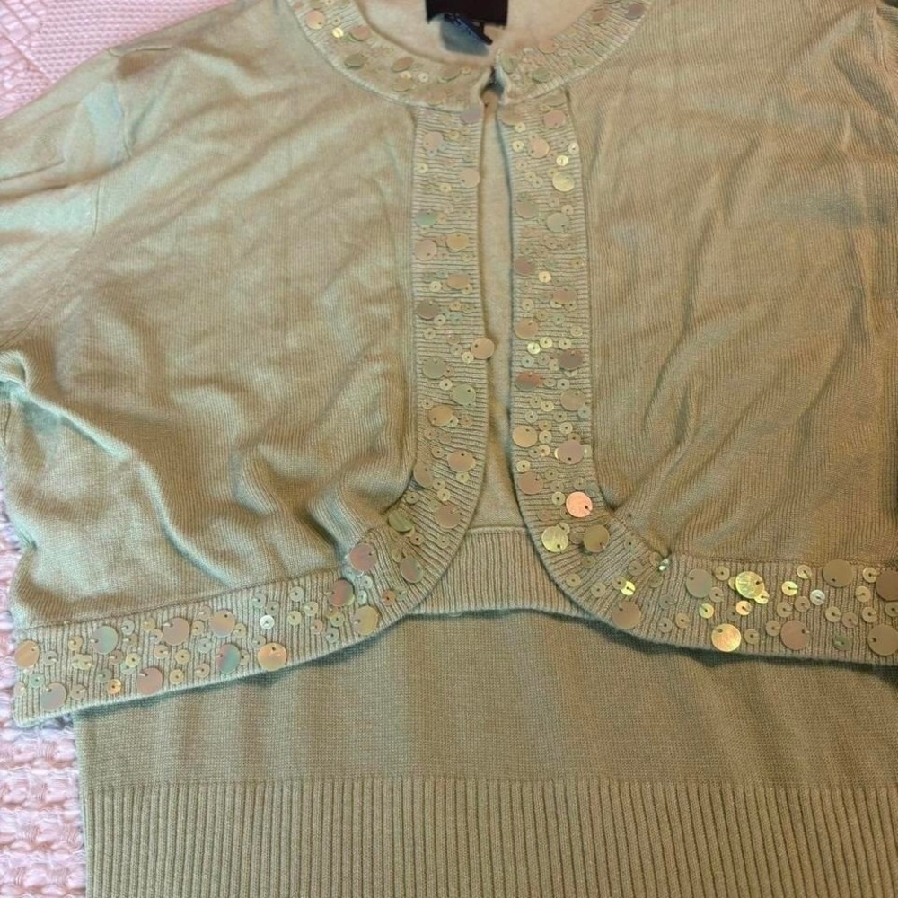 90s Pastel Green sequin long sleeve tank top with matching cardigan - Picture 3 of 7